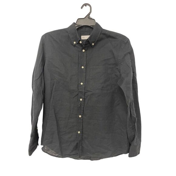 Zara Mens Shirt Linen M Medium Button Down Navy Regular Fit Long Sleeve NWOT - Picture 1 of 8